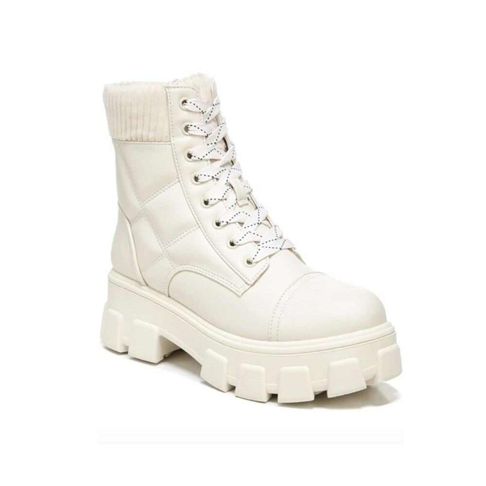 Sam Edelman Darren Womens Quilted Combat Boots Cream Lug Sole Lace Up Size 9